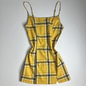 Vintage Forever 21 Yellow Plaid Mini Dress Size Small Y2k Clueless 90s Grunge